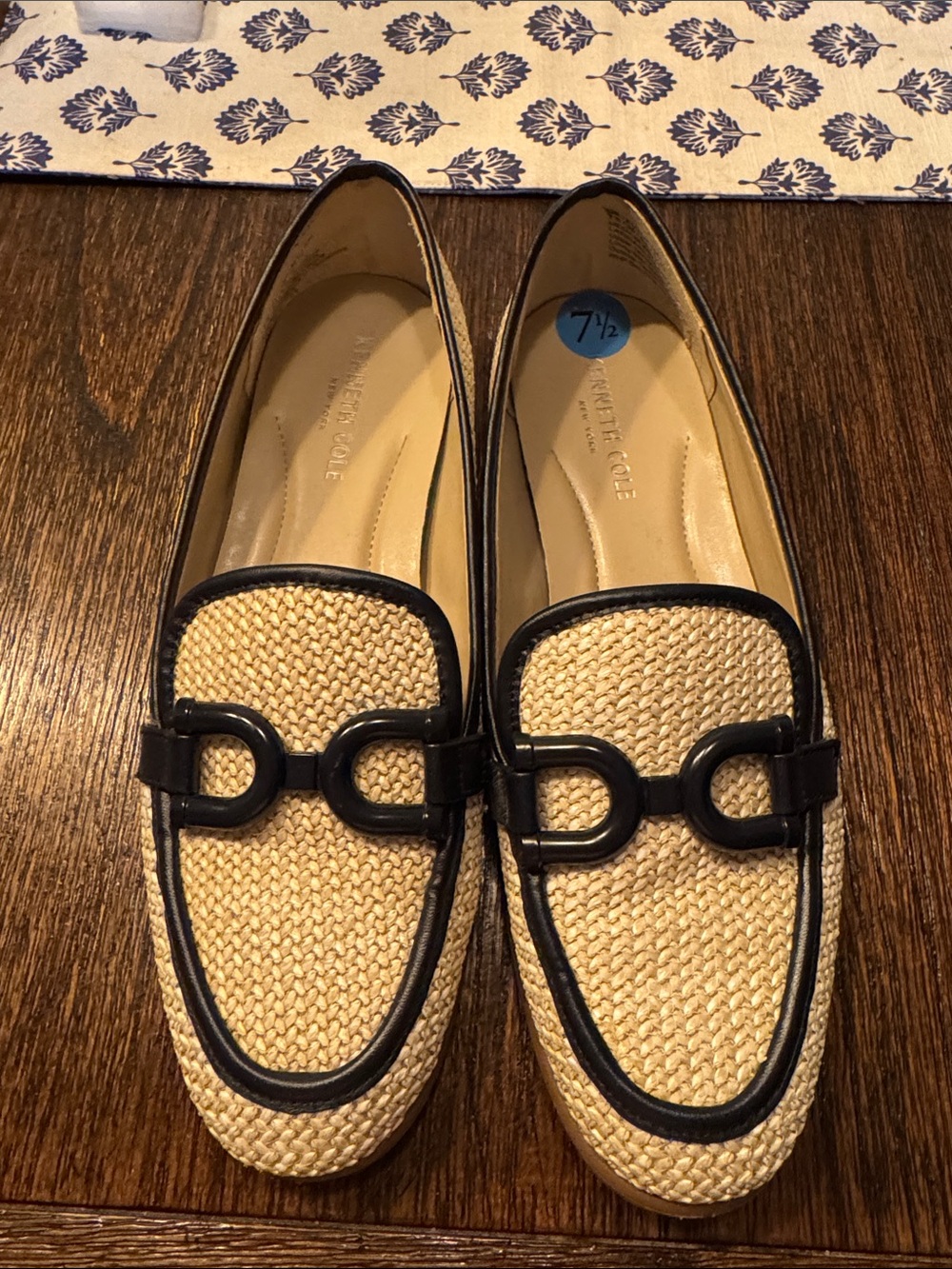 Kenneth Cole Natural Woven Loafers with Black Trim